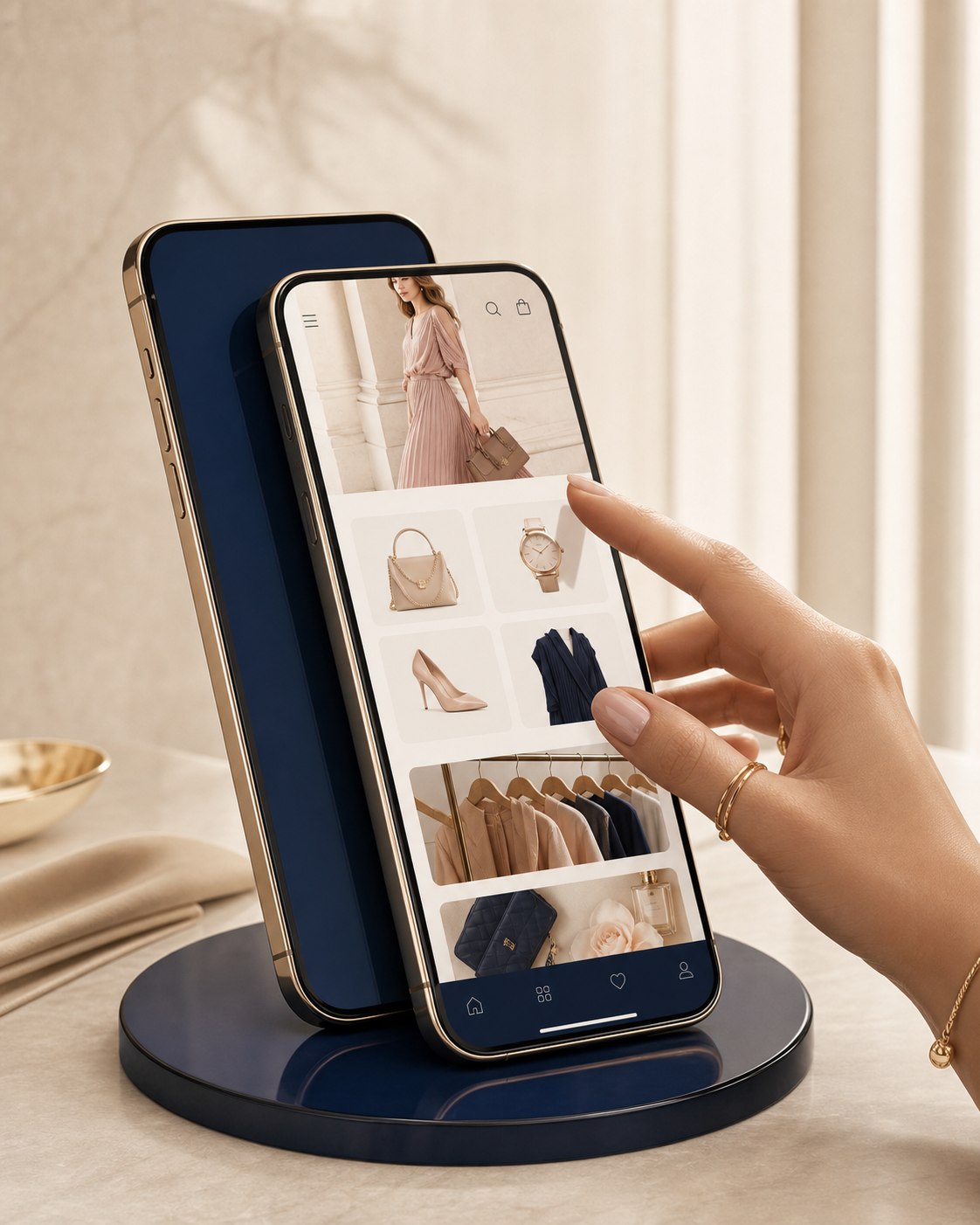 Luxury shopping app displayed on two smartphones